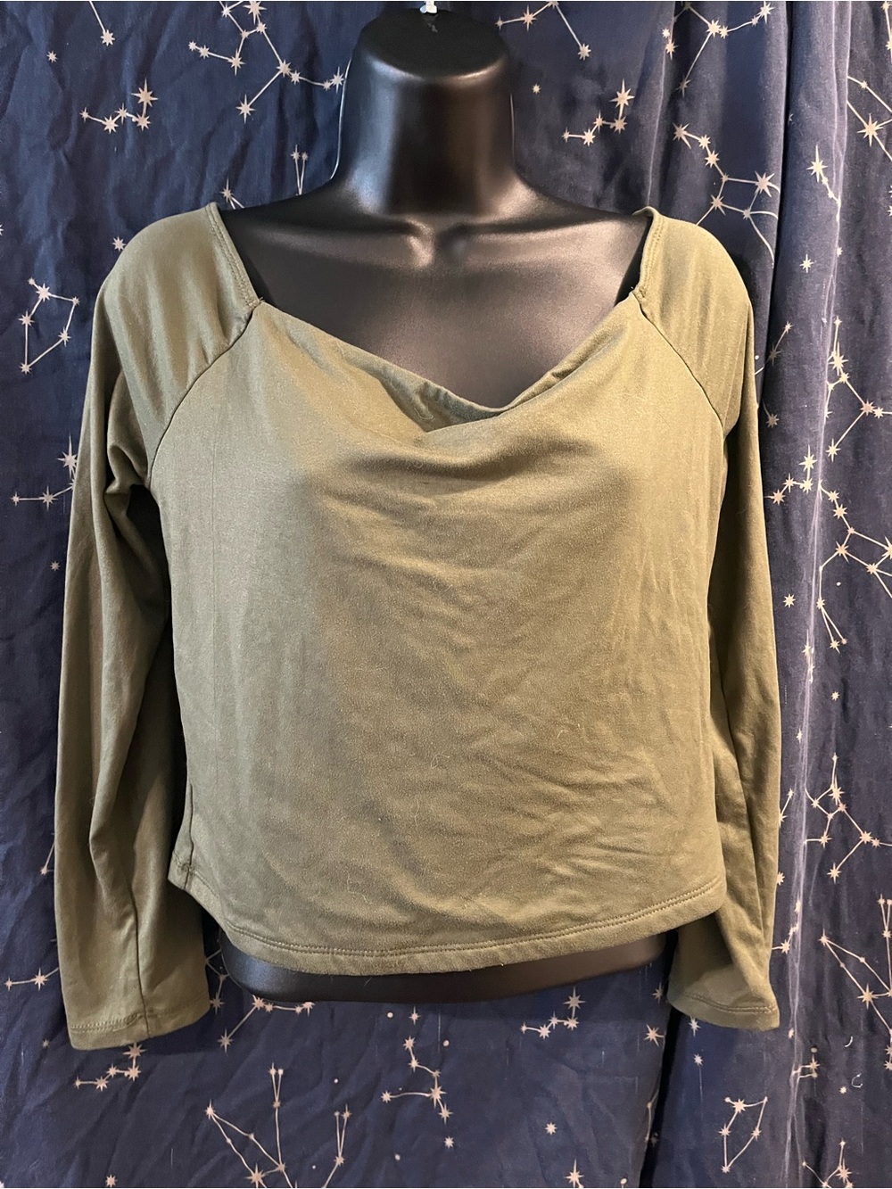 Charlotte Russe Olive Green Long Sleeve Cowl Neck Top